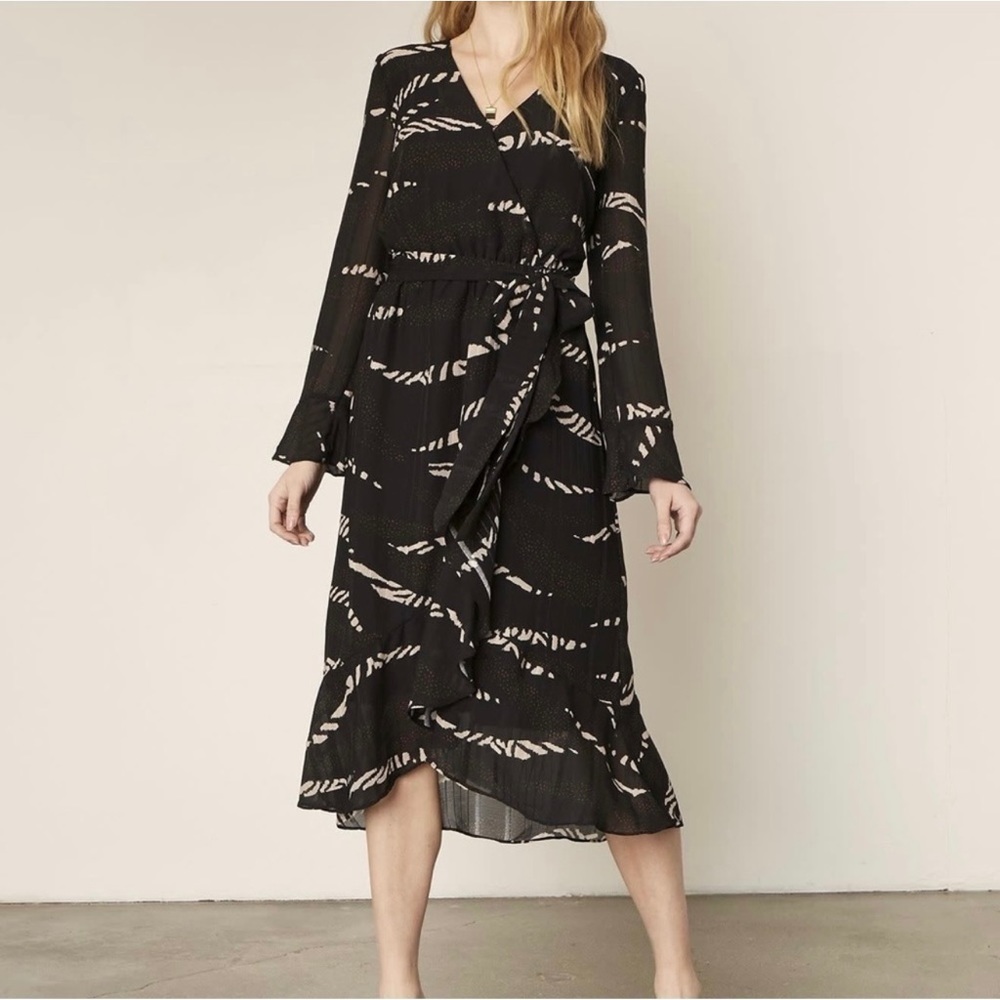 Cupcakes & Cashmere Ella Patchwork Midi Wrap Dress Large Zebra Stripes Pattern